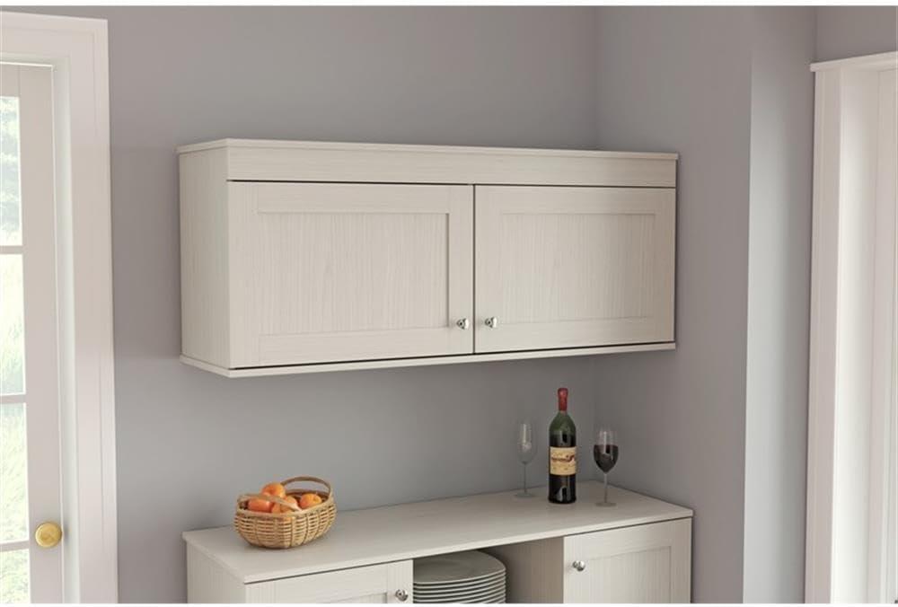 2 Doors Wall Mounted Buffet Cabinet White - Inval: Transitional Style, Adjustable Shelves, Melamine Finish