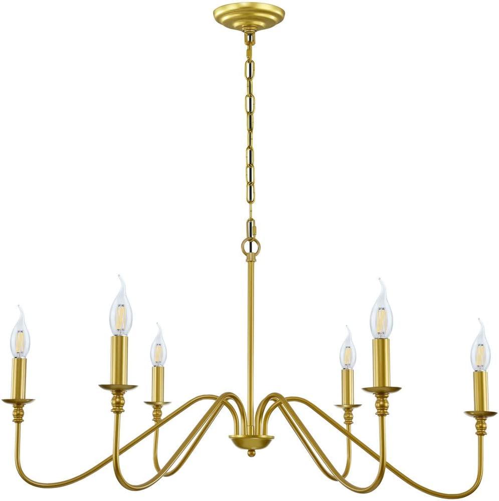 Gold 6-Light Candle Style Iron Chandelier