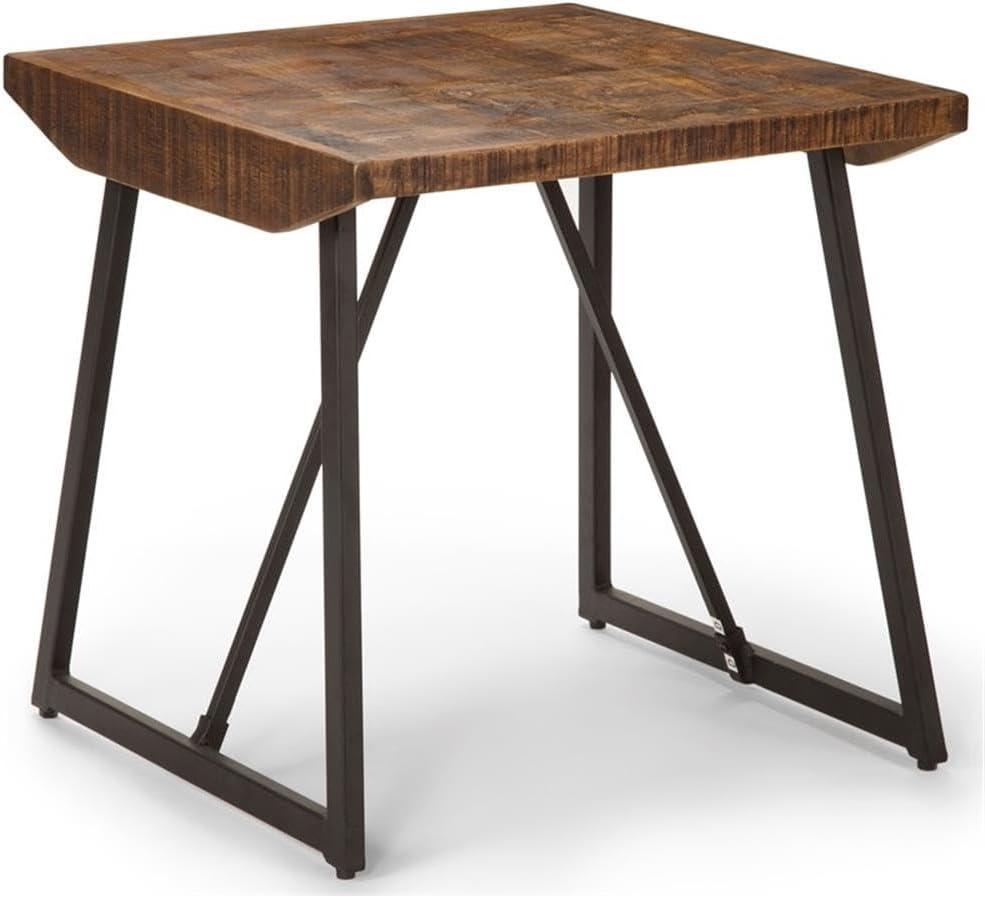 Walden Brown Mango Wood Parquet Top with Dark Gray Iron Base End Table