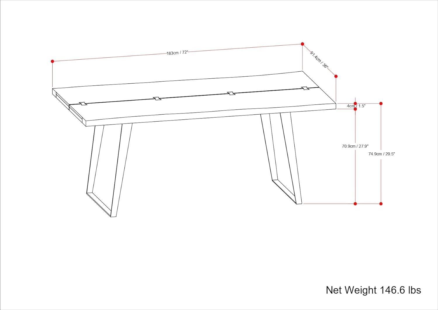 Delta 72 inch x 36 inch Rectangle Modern Industrial Dining Table in Natural