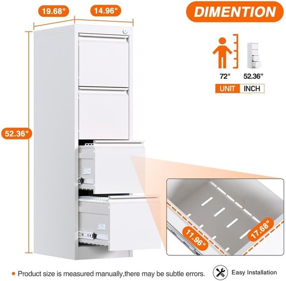 White Steel 4-Drawer Lockable Lateral File Cabinet