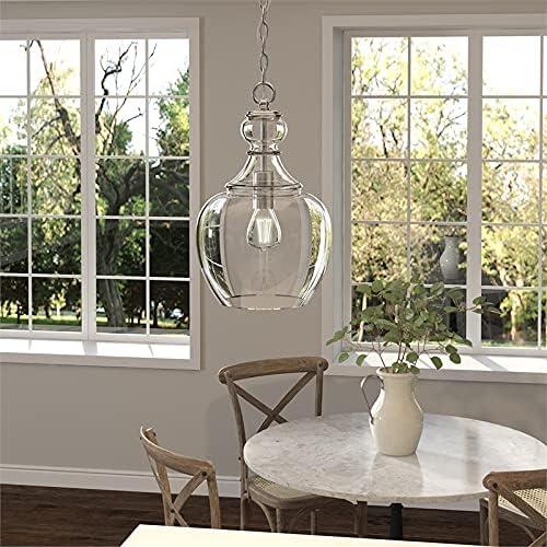 Evelyn&Zoe 11" Brushed Nickel Finish Metal/Glass Pendant