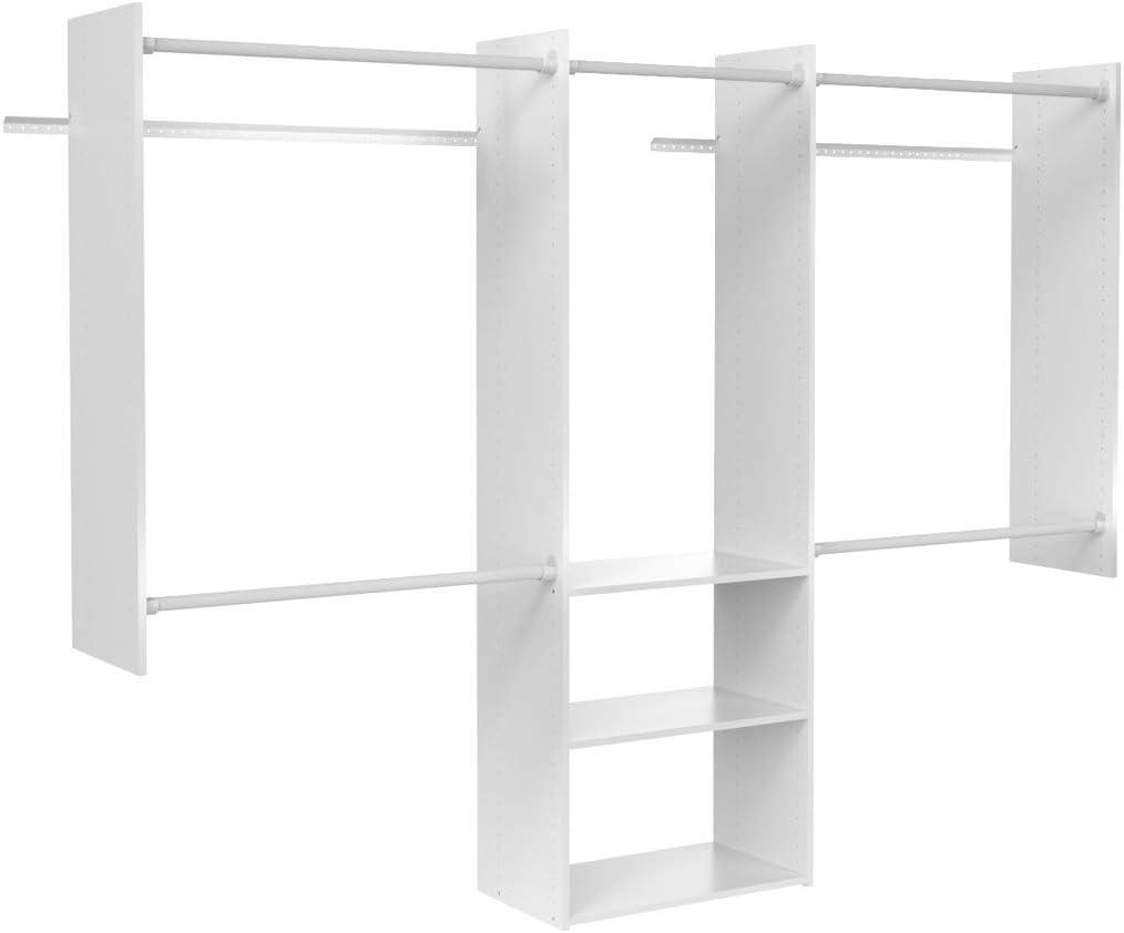 White Wood Closet Organizer with Shelves and Rods