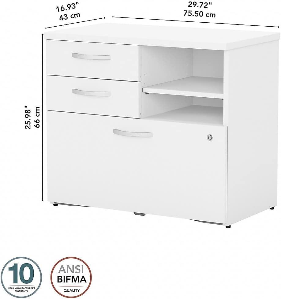 Contemporary White Engineered Wood Lateral File Cabinet with Lockable Drawers