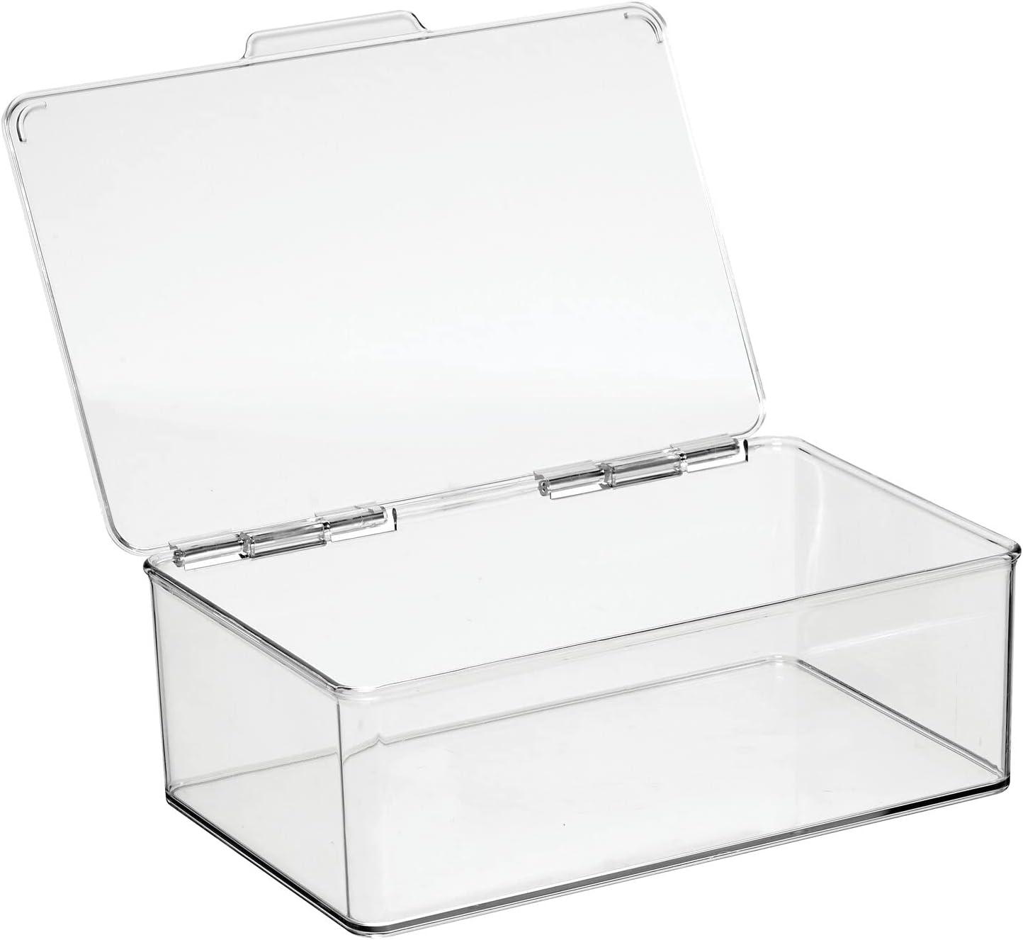 Clear Plastic Stackable Organizer Bin with Hinged Lid