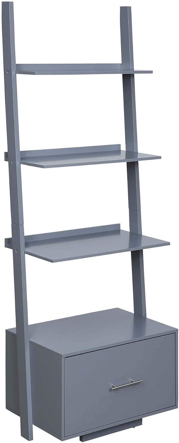 Convenience Concepts American Heritage Ladder Bookcase with File Drawer, Gray