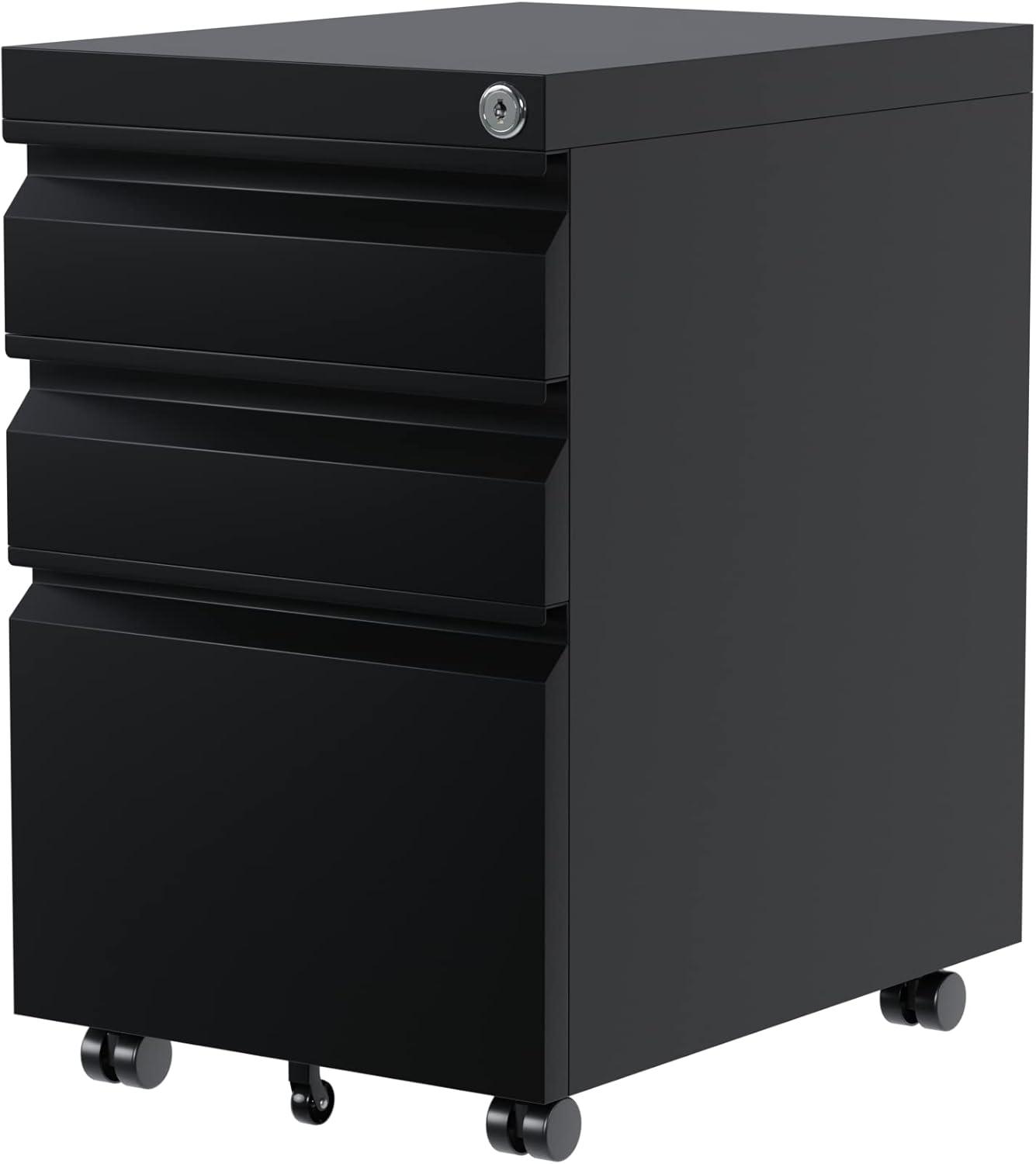 3 Drawer Filing Cabinet, File Cabinets for Home Office, Locking File Cabinet for A4-Size/Letter-Size/Legal-Size,Black