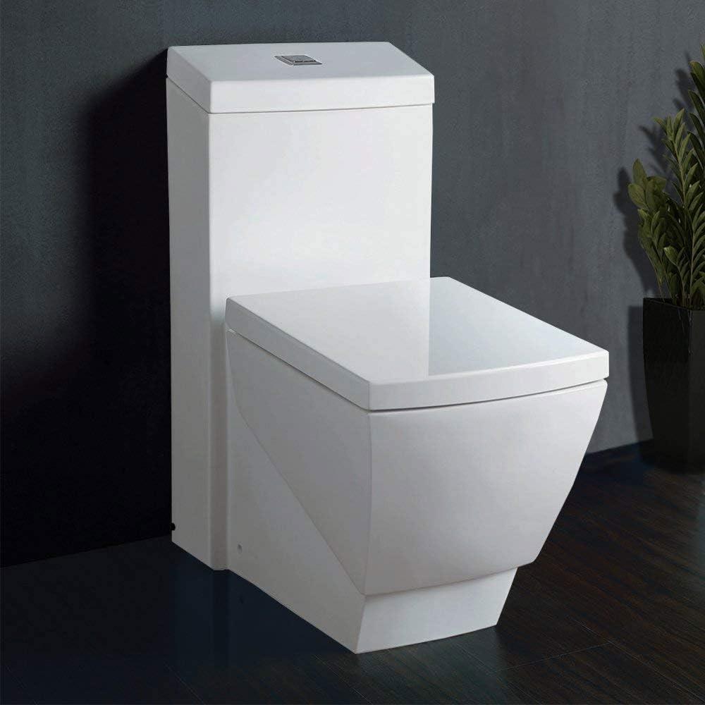 WOODBRIDGE T-0020 Dual Flush Elongated One Piece Toilet with Soft Closing Seat Design, Deluxe Square