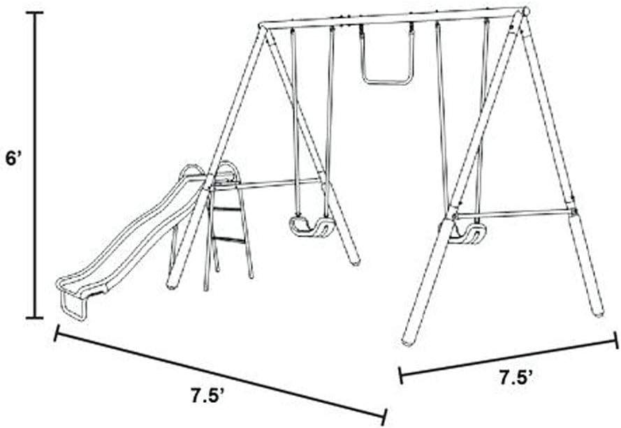 Blue and Yellow Metal Swing Set with Slide and Trapeze