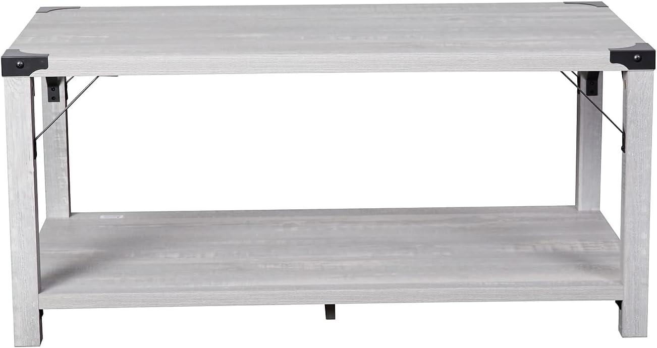 Flash Furniture Wyatt Modern Farmhouse Wooden 2 Tier Coffee Table with Black Metal Corner Accents and Cross Bracing, Aspen Gray