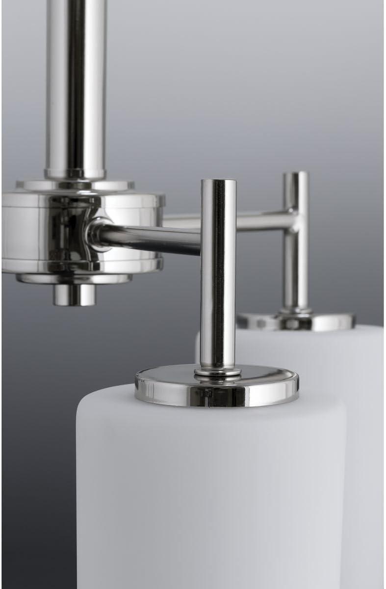 Progress Lighting Replay 5-Light Chandelier, Steel, Polished Nickel, White Glass Shades