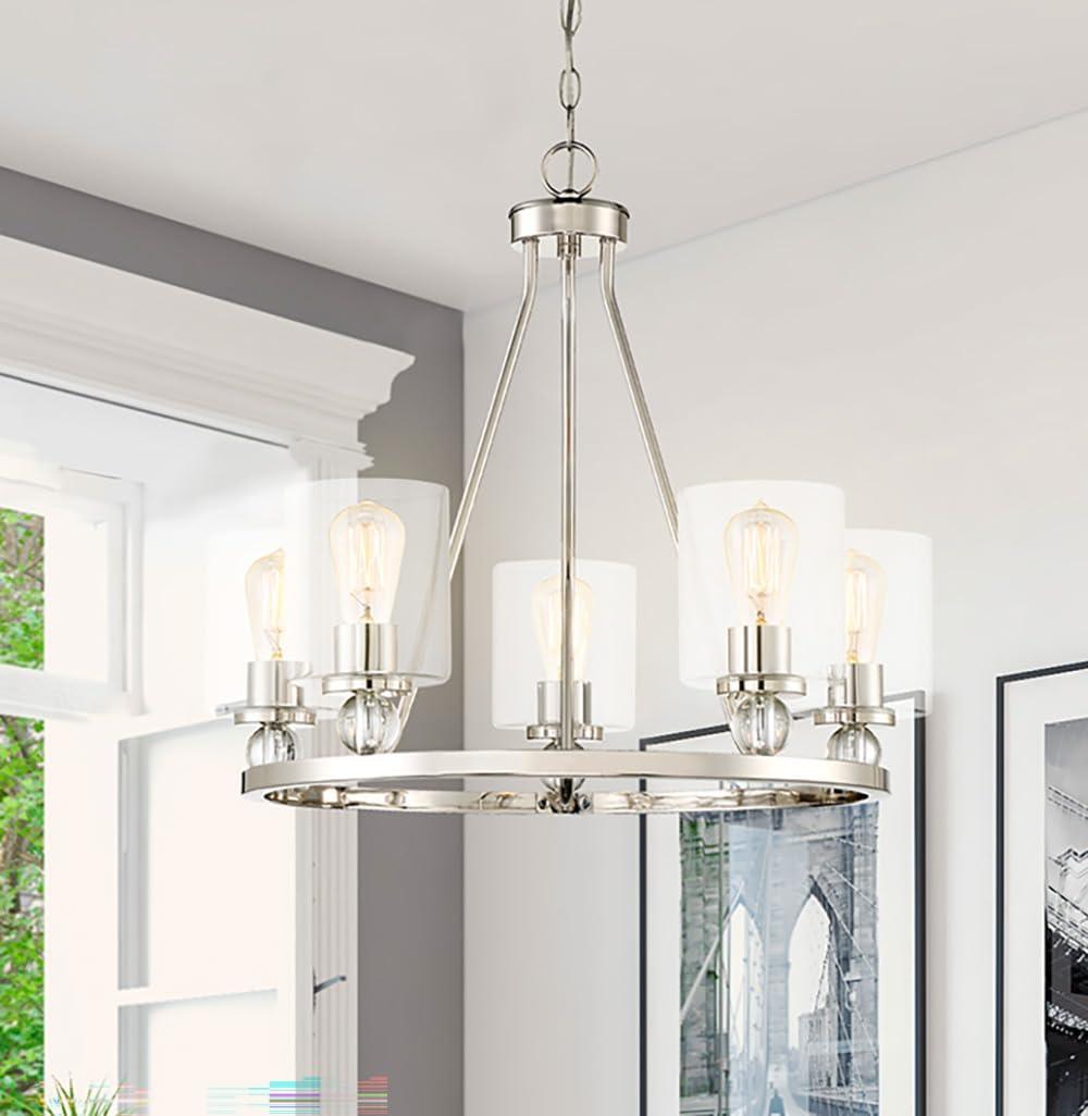 Chandelier 5 Light Polished Nickel Glass in Contemporary Style 22 inches Tall By 25.5 inches Wide Bailey Street Home 57-Bel-3098336