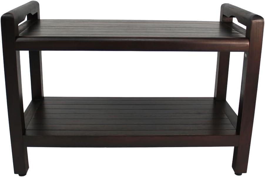 DecoTeak Eleganto 29 Inch Brown LiftAide Arms Waterproof Teak Wood Shower Bench Stool Seat Chair for Inside Shower Storage Shelf Provides Safety, Storage, and Organization for Bathroom Accessories