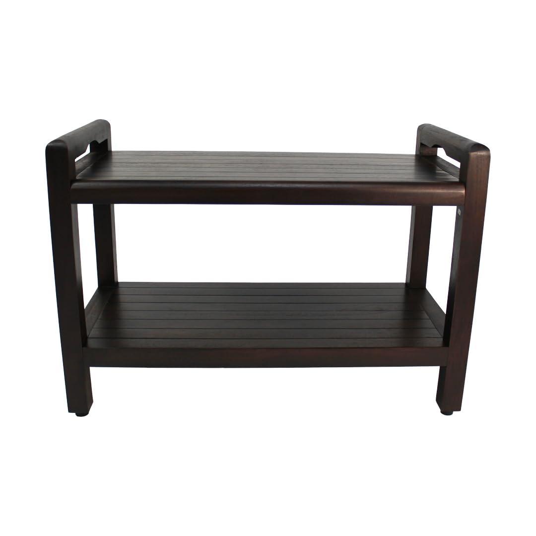 DecoTeak Eleganto 29 Inch Brown LiftAide Arms Waterproof Teak Wood Shower Bench Stool Seat Chair for Inside Shower Storage Shelf Provides Safety, Storage, and Organization for Bathroom Accessories