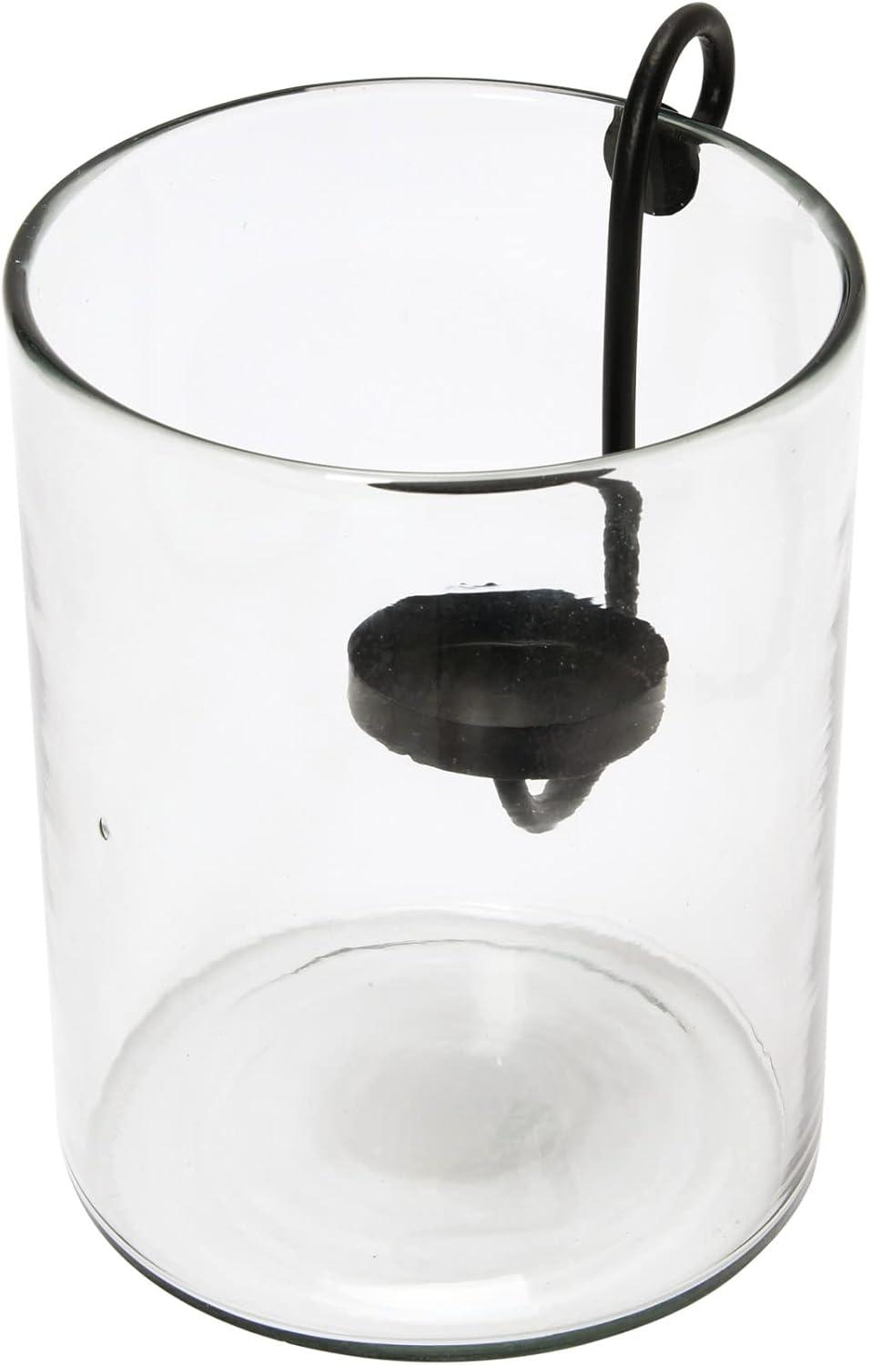 Clear Glass Hurricane with Black Metal Candle Holder, 9.5"