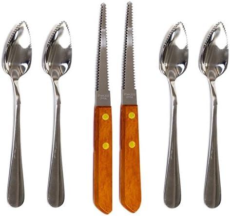 Four (4) Grapefruit Spoons and 2 Grapefruit Knives, Stainless Steel, Serrated Edges