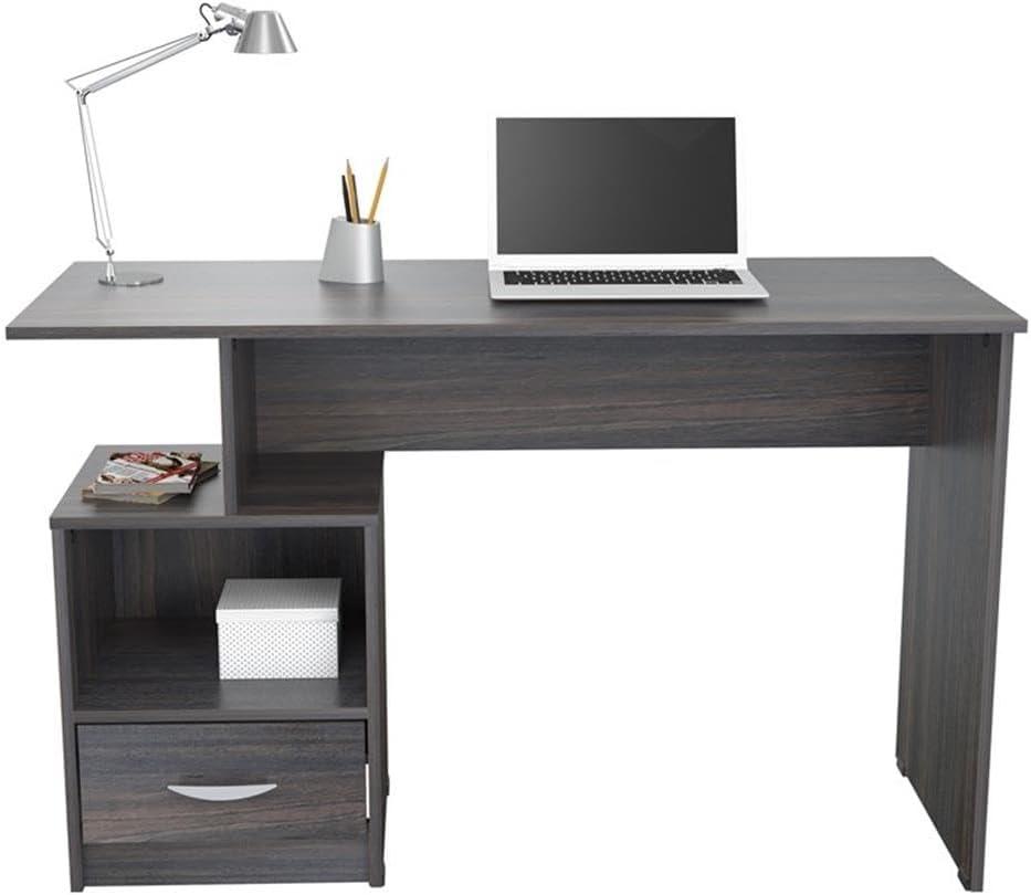 Inval Modern Writing Desk with Drawer and Open Storage, Espresso