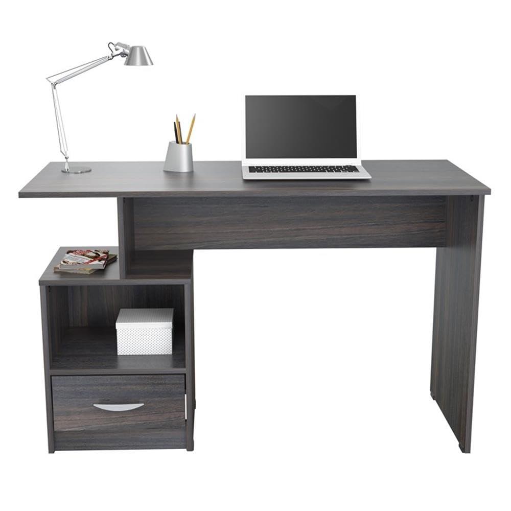 Inval Modern Writing Desk with Drawer and Open Storage, Espresso