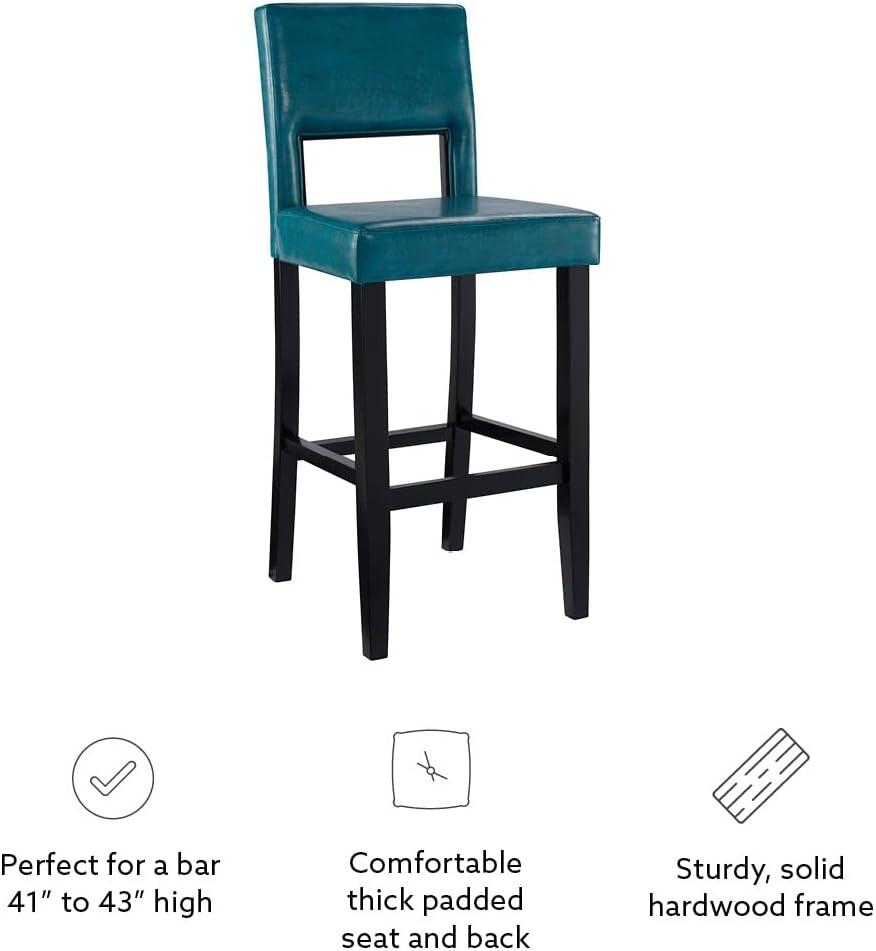 30" Vega Padded Back and Seat Faux Leather Barstool Blue - Linon: Upholstered, Rubberwood Legs, Fixed Height
