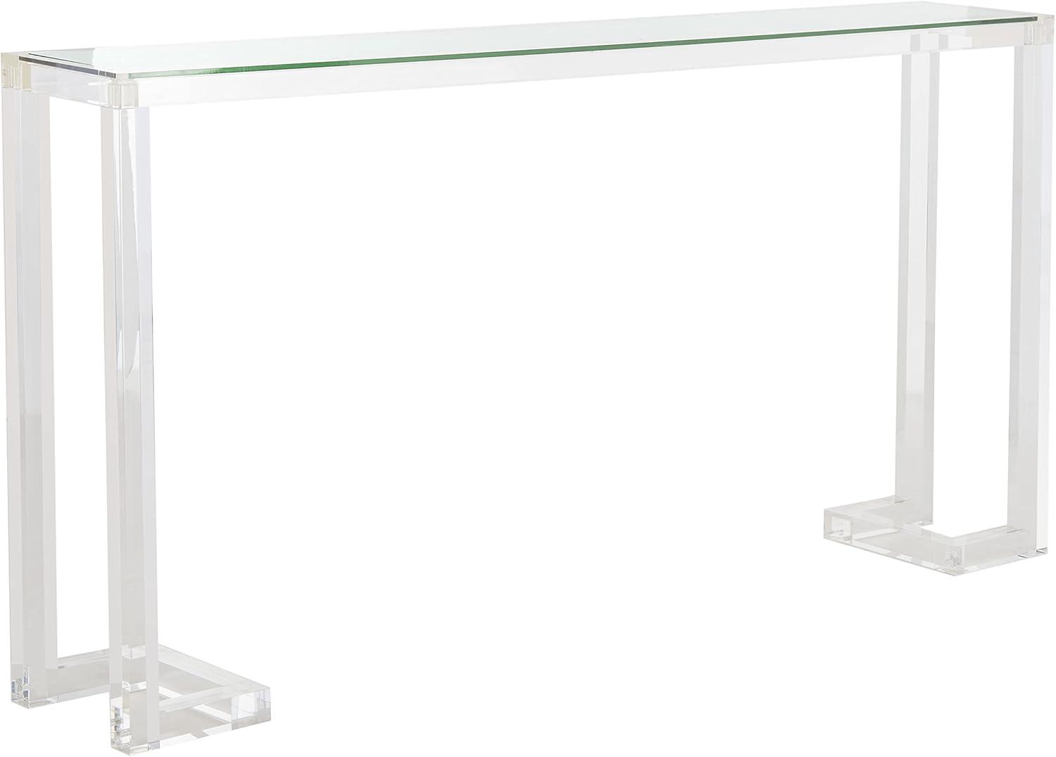 Transitional Clear Acrylic and Glass Console Table with Greek Key Design