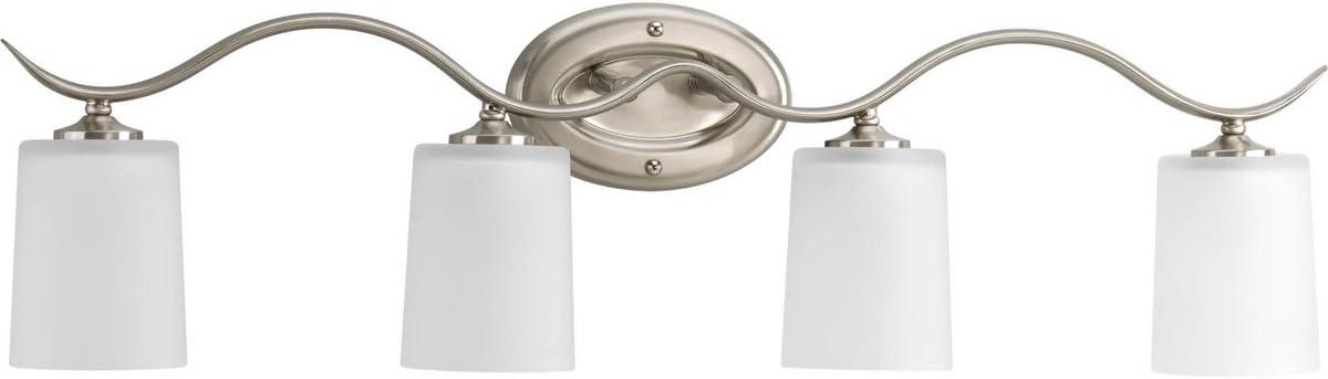 Brushed Nickel 4-Light Bathroom Vanity Fixture with Etched Glass Shades