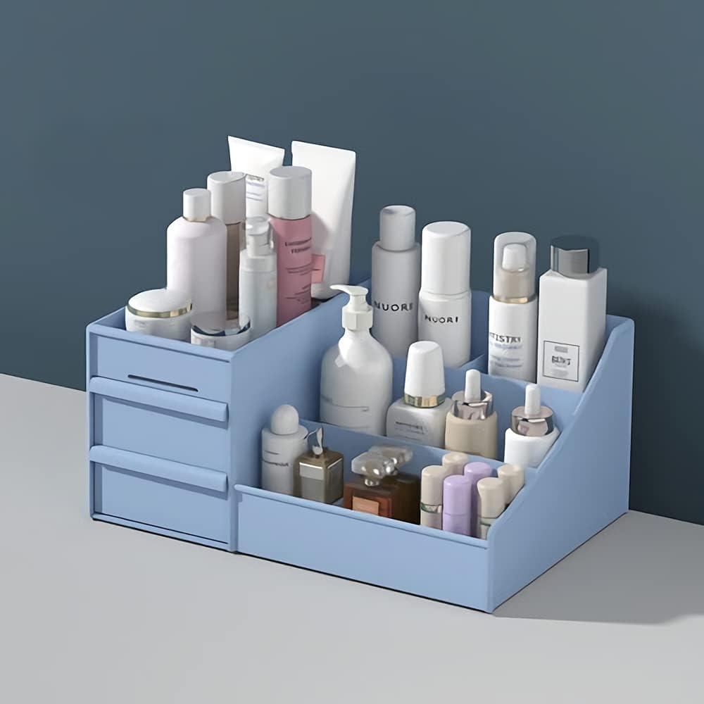 Compact White Plastic Makeup Desk Organizer with Drawers