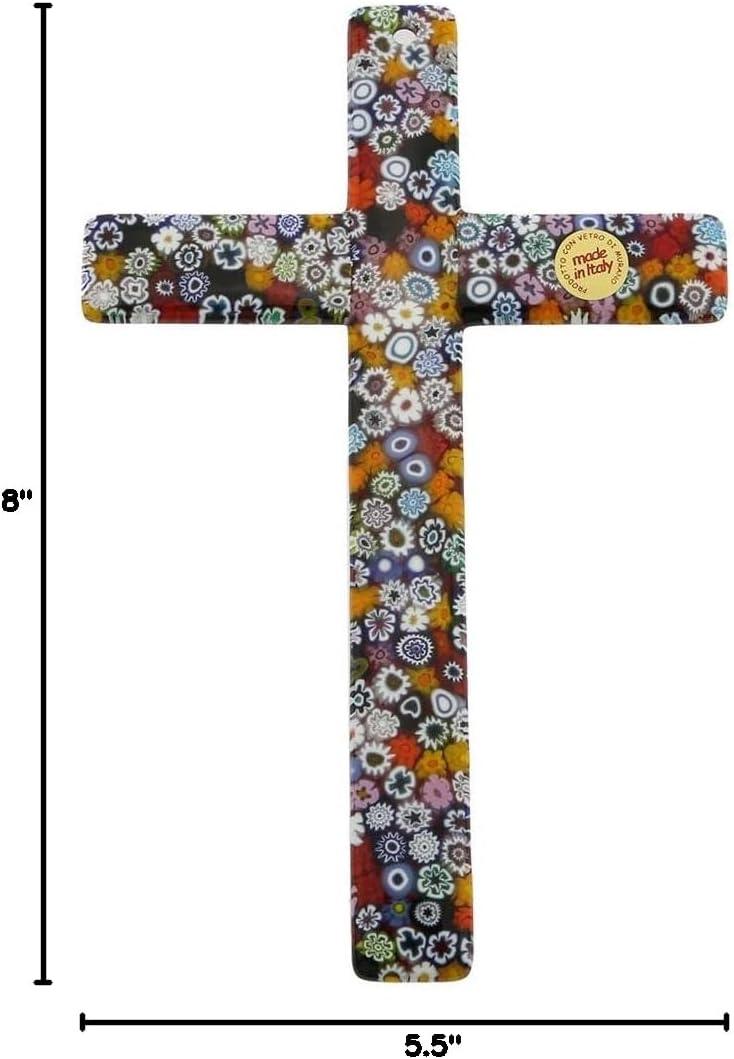 Colorful Murano Glass Millefiori Wall Crucifix, 8"