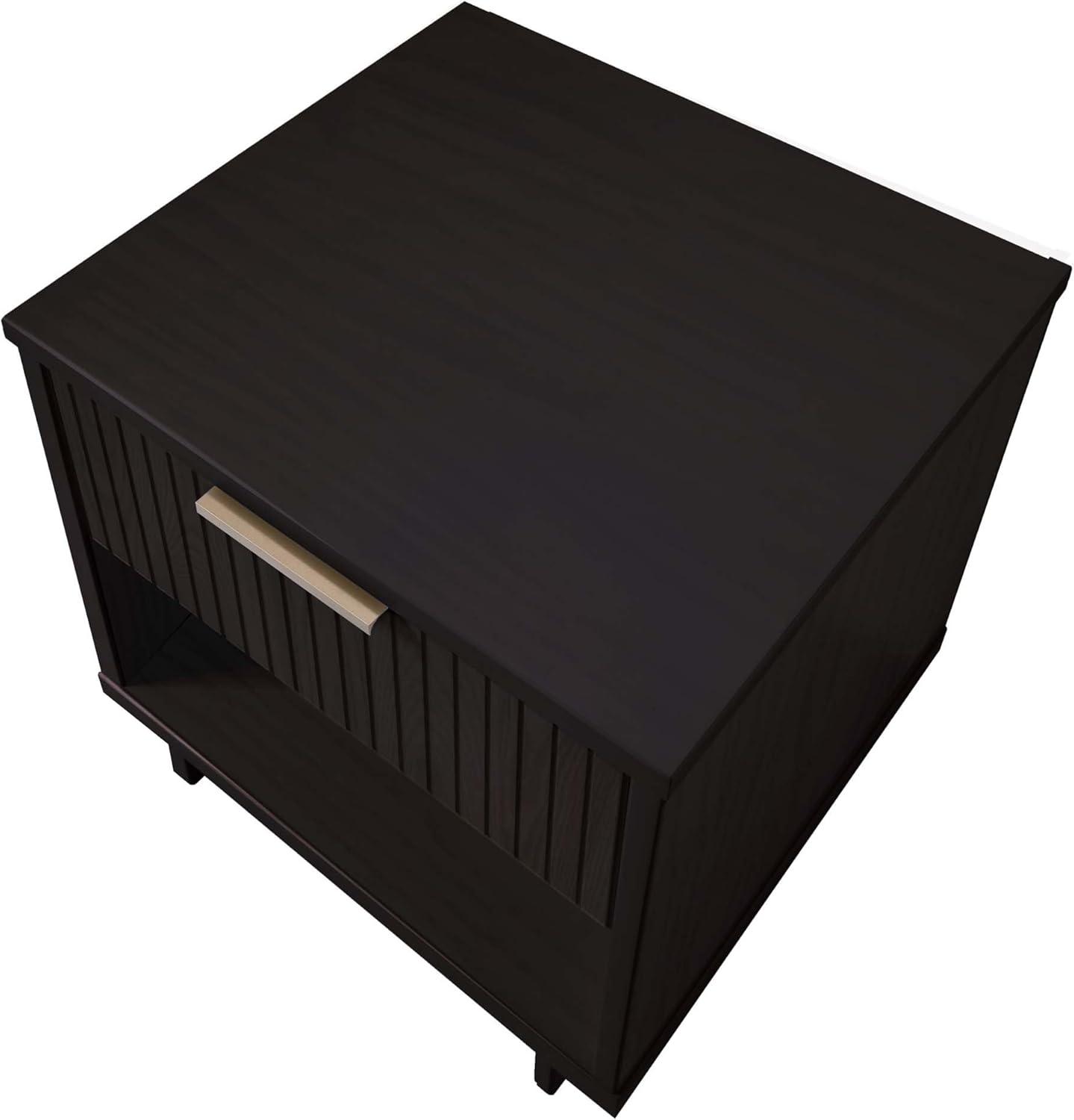 Manhattan Comfort Granville Modern 1 Drawer Nightstand Midnight Blue: Wood Frame, Storage Shelf, 30 Day Warranty