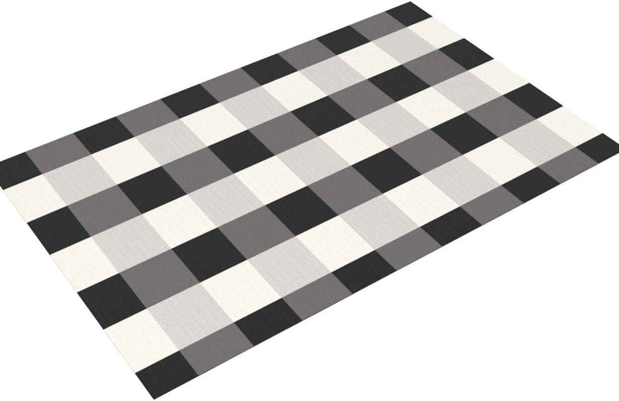 SANMADROLA Buffalo Plaid Check Black and White Cotton Doormat, 27.5'' x 43''