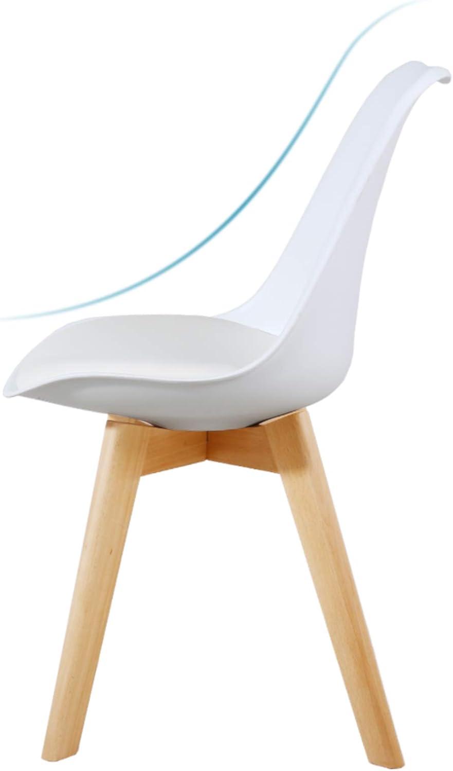 GOTMINSI Set of 2 Modern Style Chair Dining Chairs, Shell Lounge Plastic Chair with Natural Wood Legs (White)