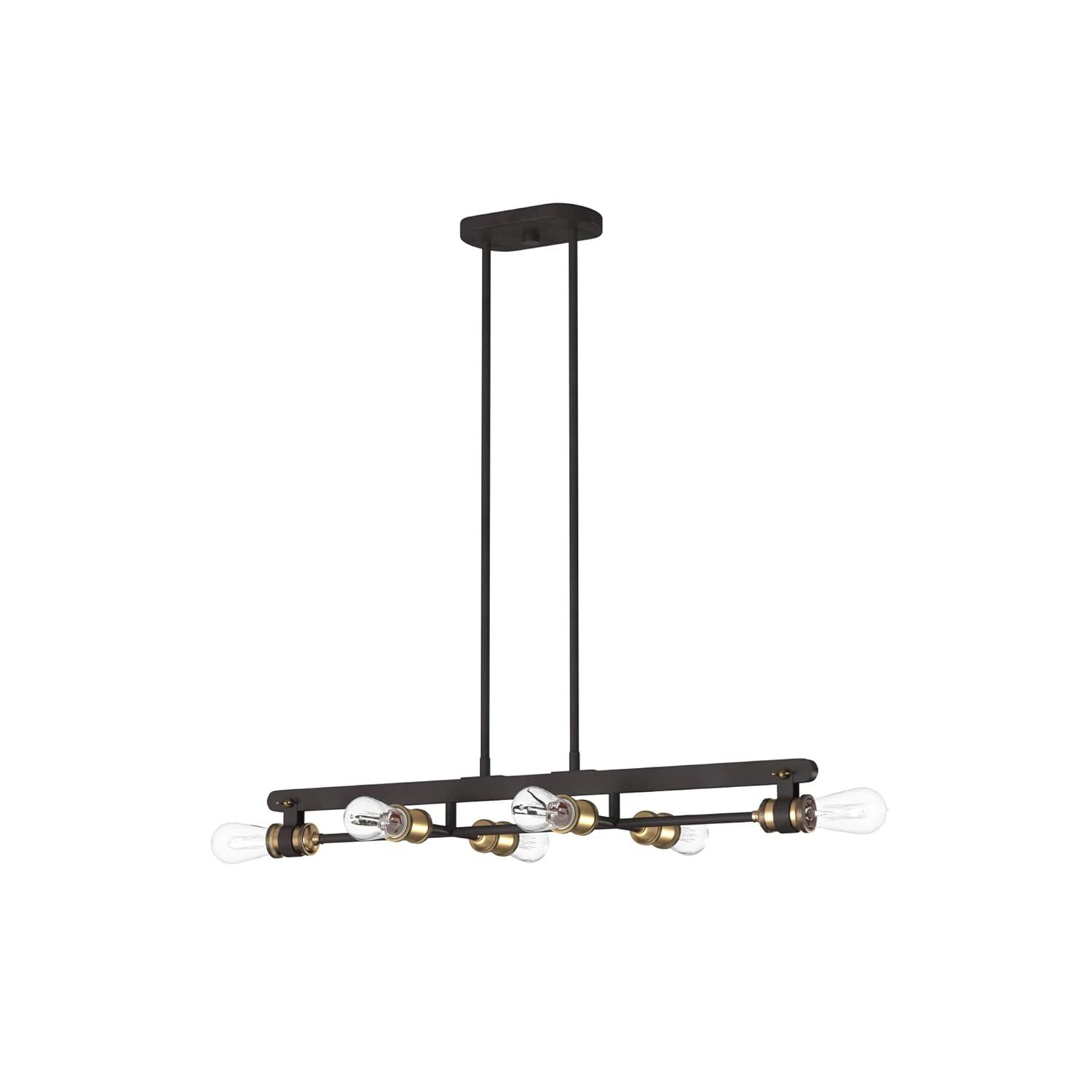 Vintage Bronze and Brass 6-Light Linear Chandelier