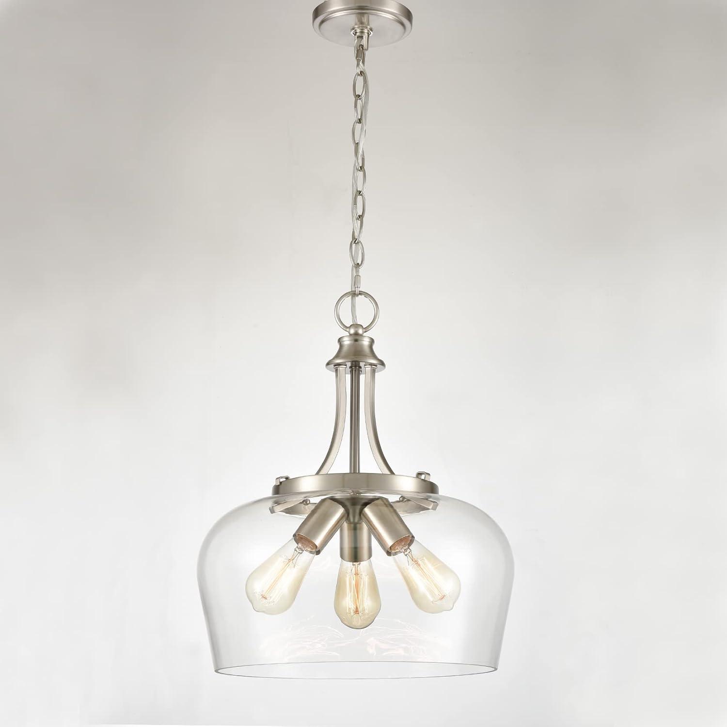 Modern Brushed Nickel 3-Light Clear Glass Pendant Light