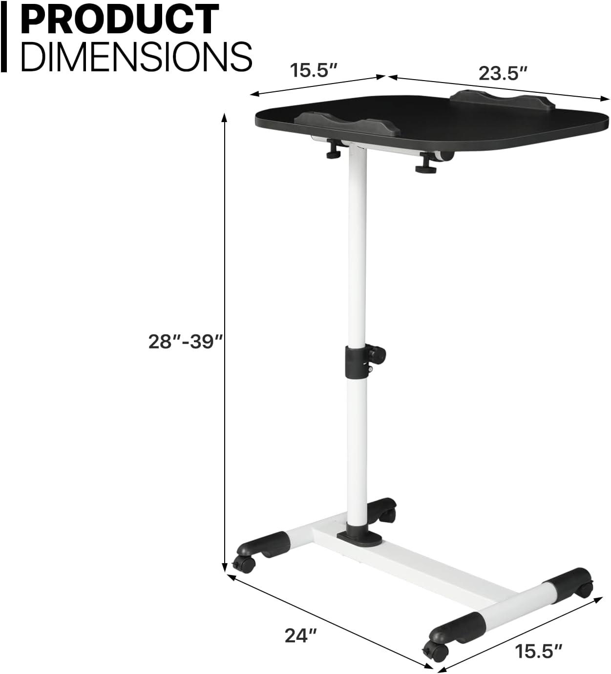 MoNiBloom Mobile Computer Desk, Adjustable Height Standing Table, Laptop Desk Rolling Sit-Stand with Wheels