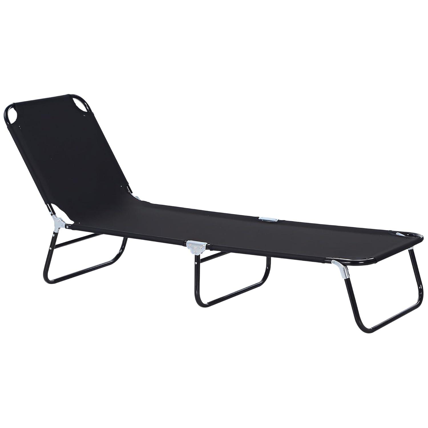 Outsunny Patio Chaise Lounge Chair, Layout Sun Tanning, Folding Sunbathing Beach Chair for Adults, Reclining Lay Down Lounger for Pool, Black