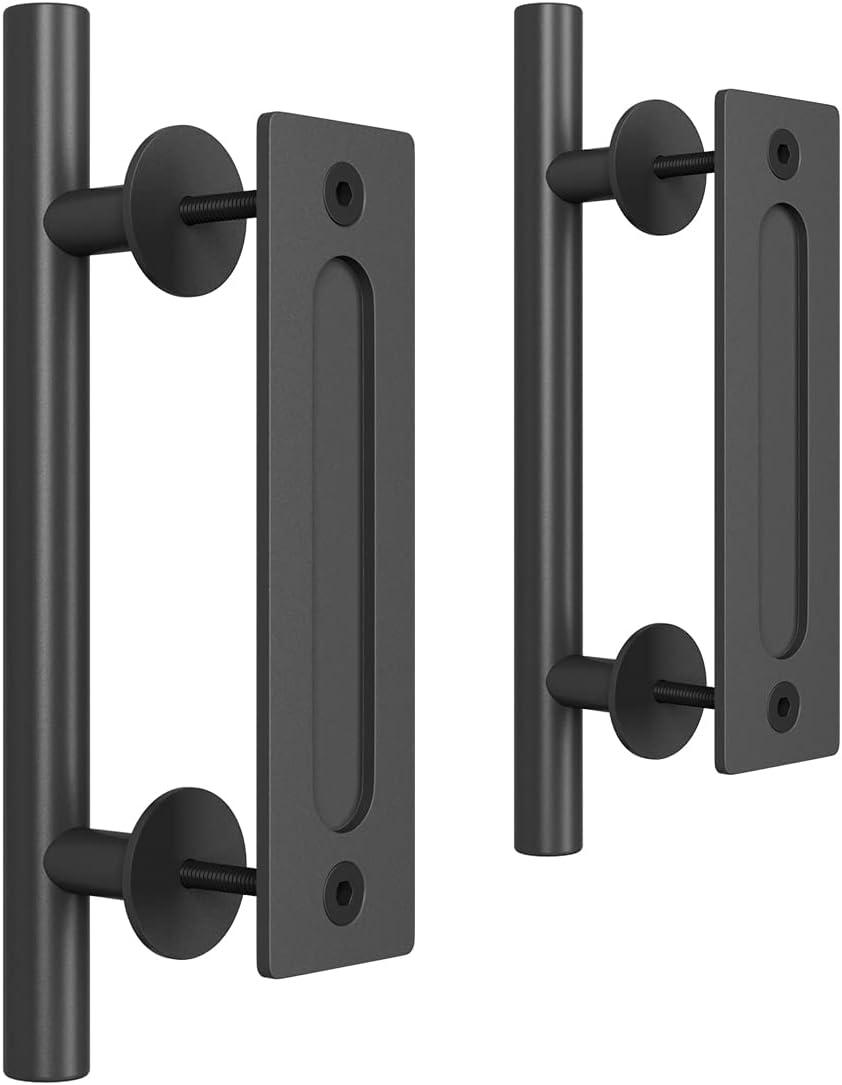 Black 12" Heavy Duty Steel Barn Door Handle Set