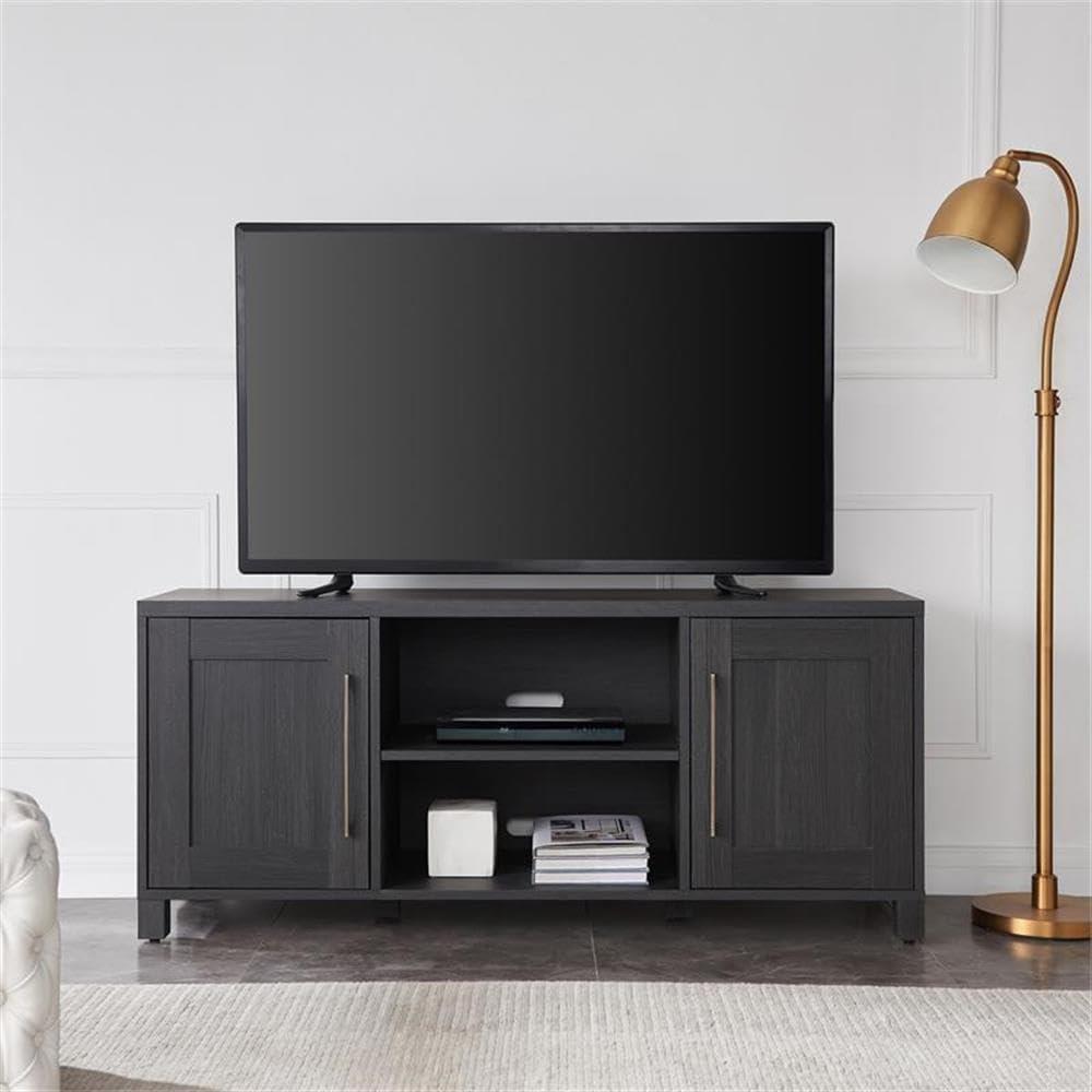 Charcoal Gray 58" Transitional TV Stand with Cabinet Storage