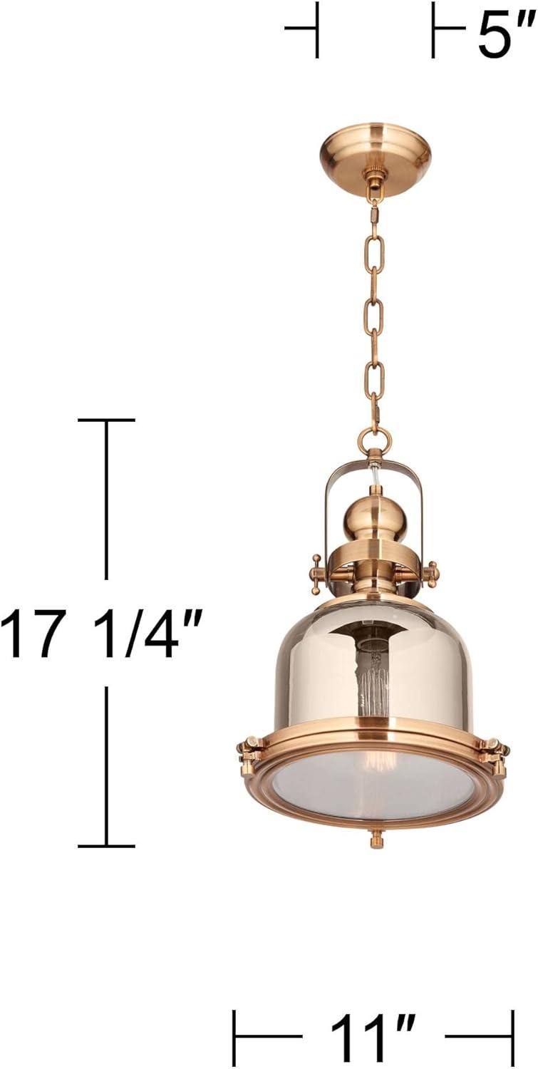 Possini Euro Design Elida Brass Mini Pendant Light 11" Wide Modern Chrome Glass Bell Jar Shade for Dining Room House Foyer Kitchen Island Entryway