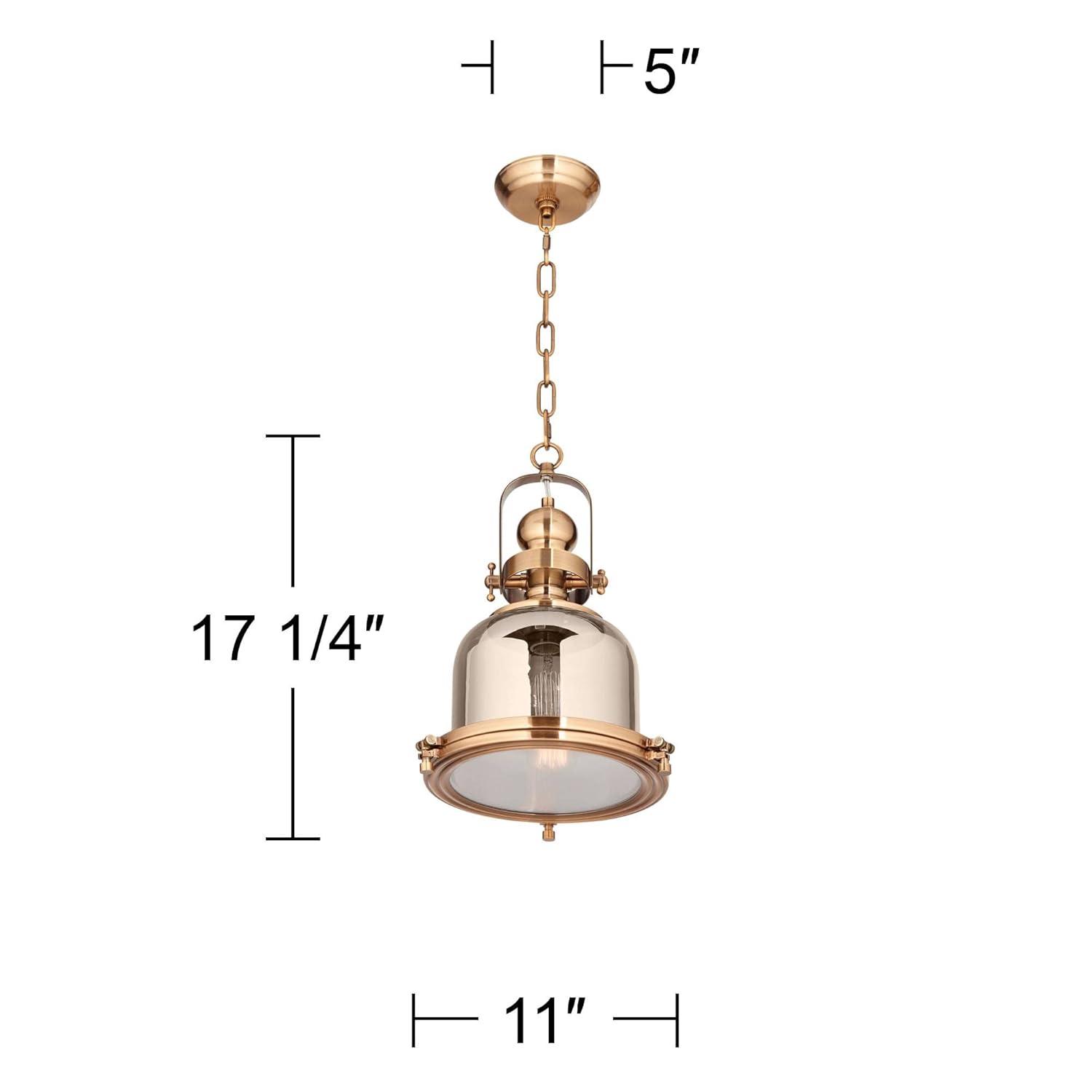 Possini Euro Design Elida Brass Mini Pendant Light 11" Wide Modern Chrome Glass Bell Jar Shade for Dining Room House Foyer Kitchen Island Entryway