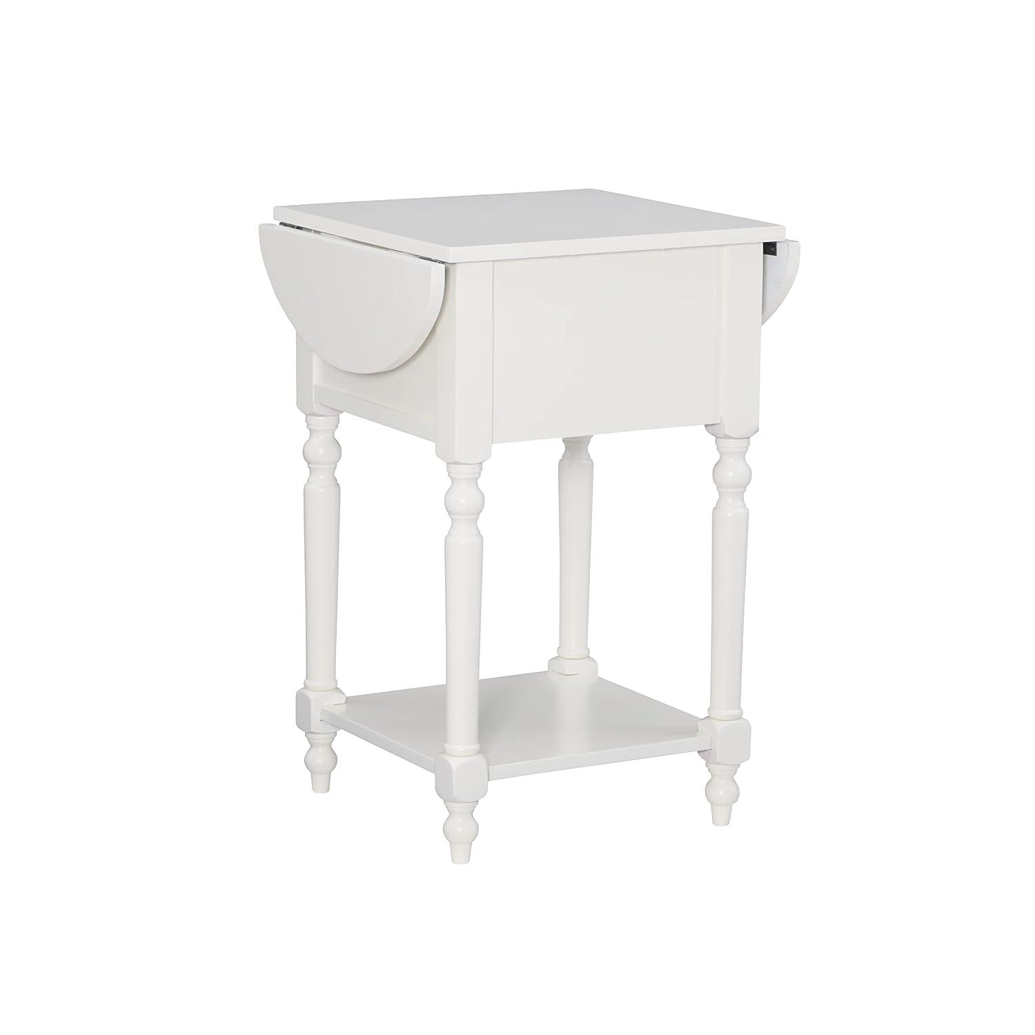 Powell Shiloh Single Drawer Indoor End Table with Shelf and Dropleaf, 24" Tall, White