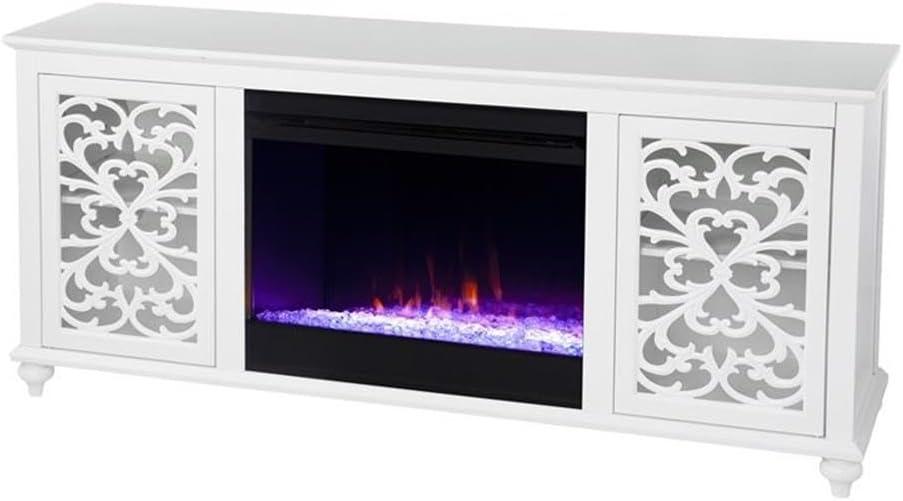 White Electric Fireplace TV Stand with Cabinets and LED Flames