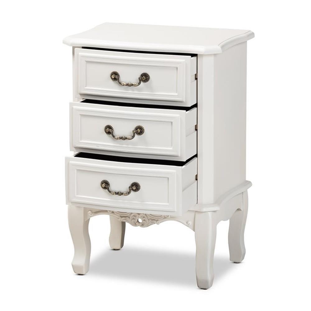 Gabrielle Traditional French Country Provincial White-Finished 3-Drawer Wood Nightstand