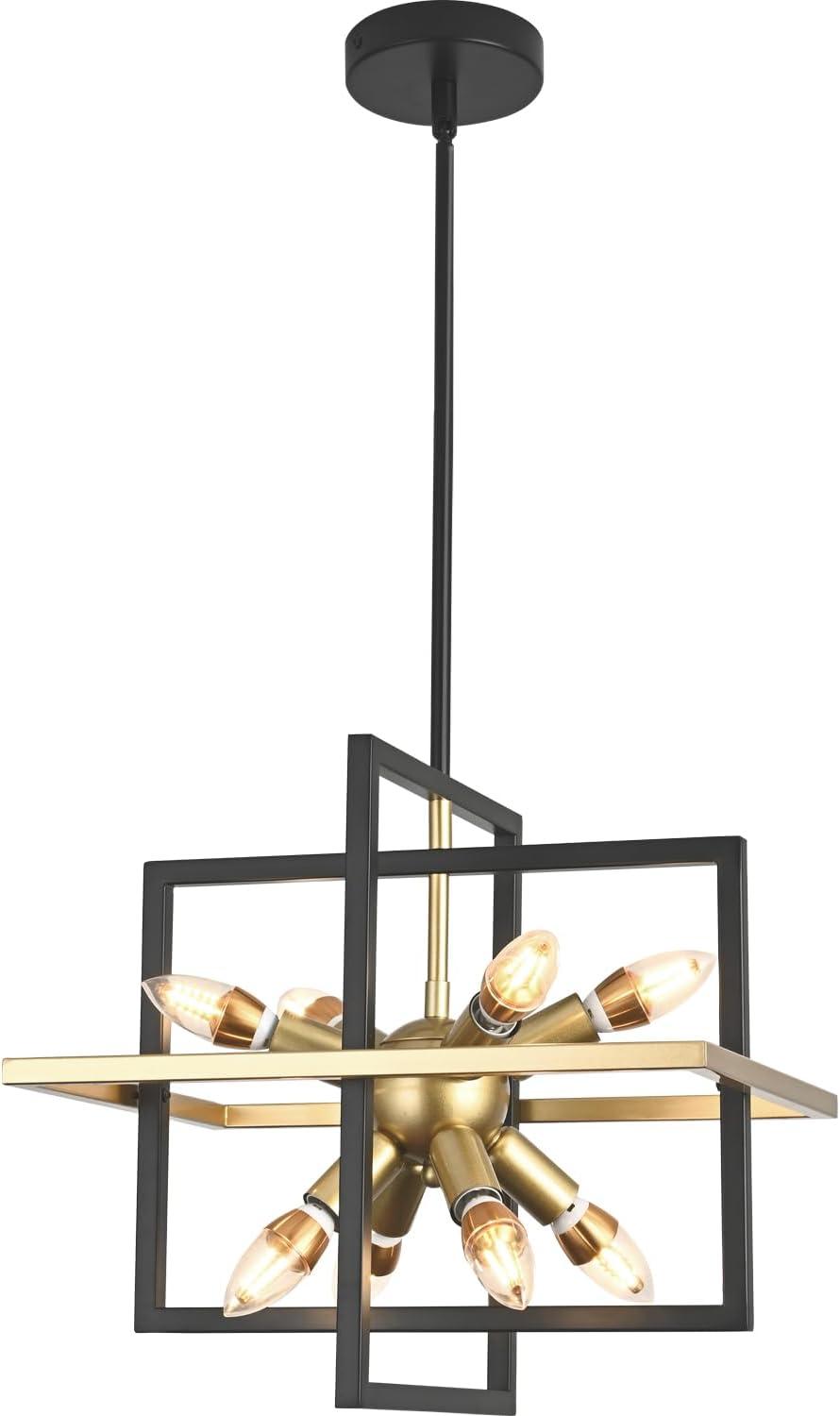 Modern Black and Gold Geometric 8-Light Chandelier