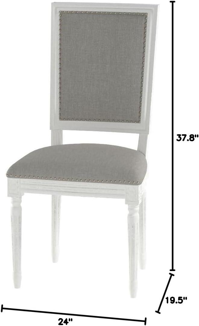Buchanan 19H French Brasserie Linen Rectangle Side Chair Silver Nail Heads (Set Of 2) - Light Grey/Cream - Safavieh