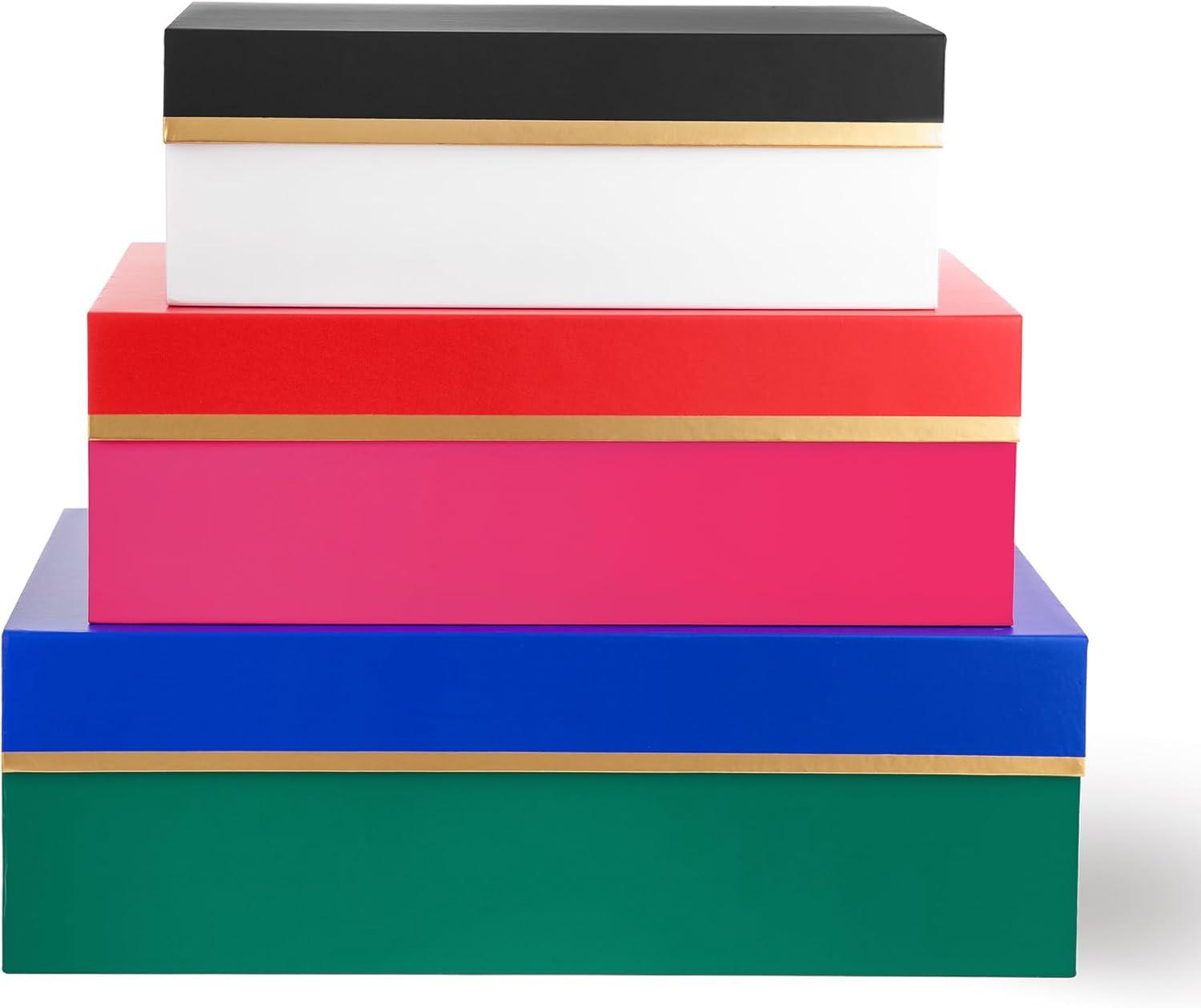 kate spade new york Decorative Storage Boxes with Lids, 3 Pack Sturdy Organizer Storage Bins, Includes Small Medium Large Pink Nesting Boxes with Magnetic Closure (Colorblock)
