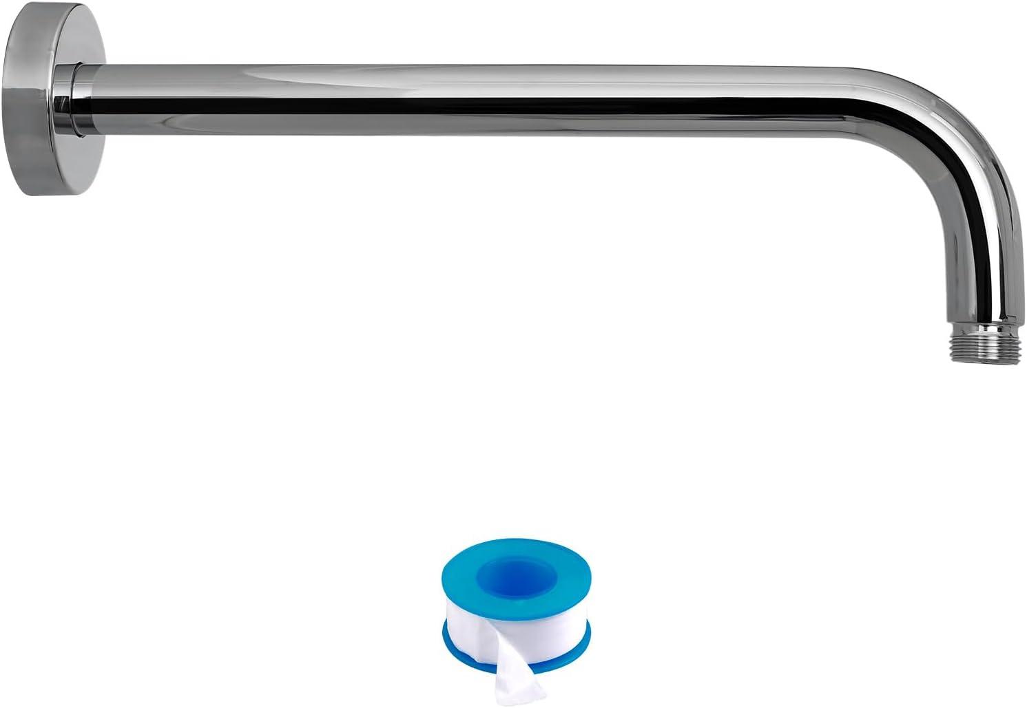 Lordear Shower Arm Chrome 16 Inch Shower Extension Arm L Shape Polished Chrome Stainless Steel Long Shower Head Extension Tube, Shower Extender Arm with Flange