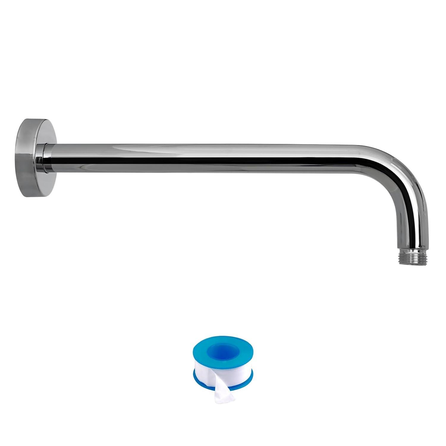 Lordear Shower Arm Chrome 16 Inch Shower Extension Arm L Shape Polished Chrome Stainless Steel Long Shower Head Extension Tube, Shower Extender Arm with Flange