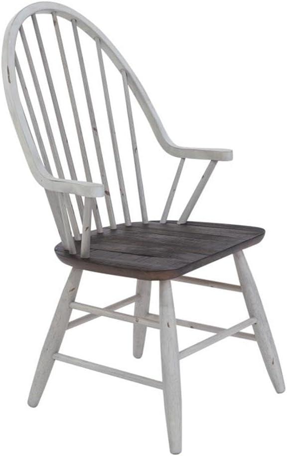 Transitional Brown and White Wood Windsor Arm Chair