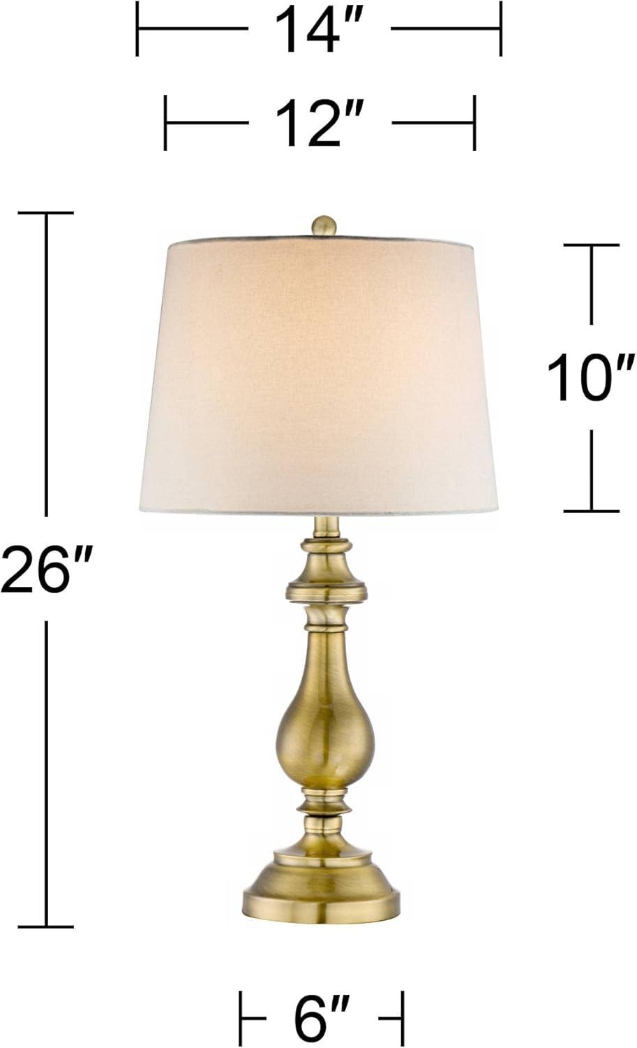 Regency Hill Fairlee Traditional Table Lamps 26" High Set of 2 Antique Brass Metal Candlestick White Fabric Drum Shade for Bedroom Living Room Bedside