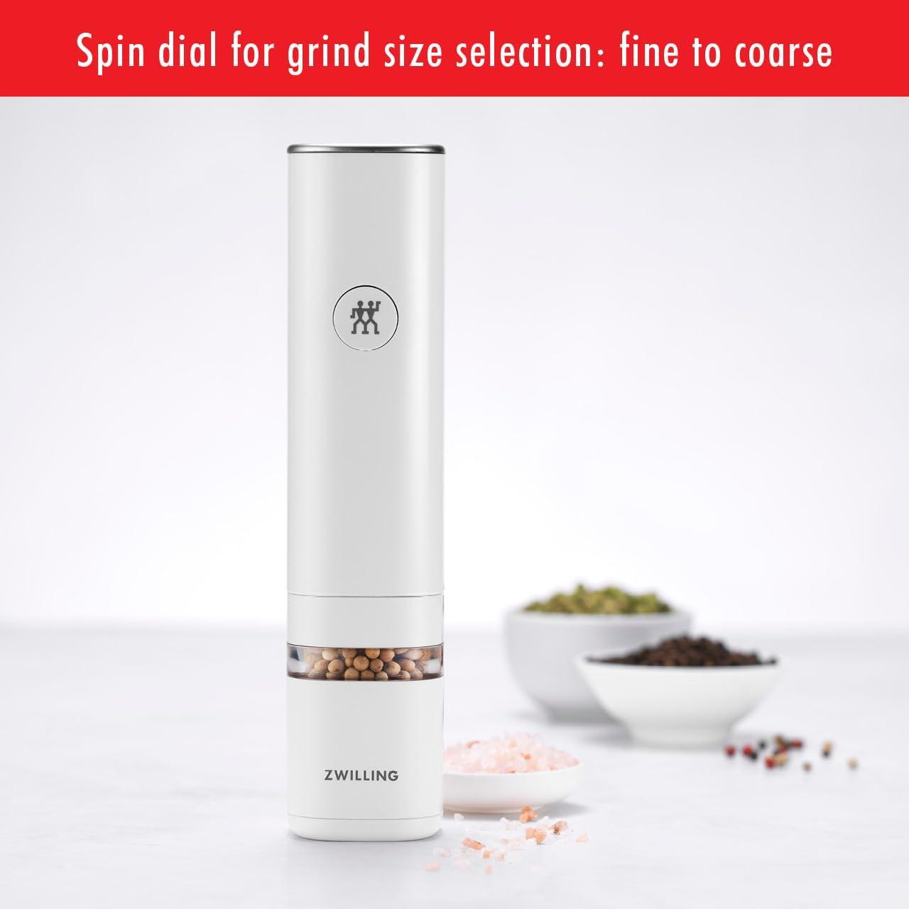 White Electric Salt and Pepper Mill with Ceramic Grinder