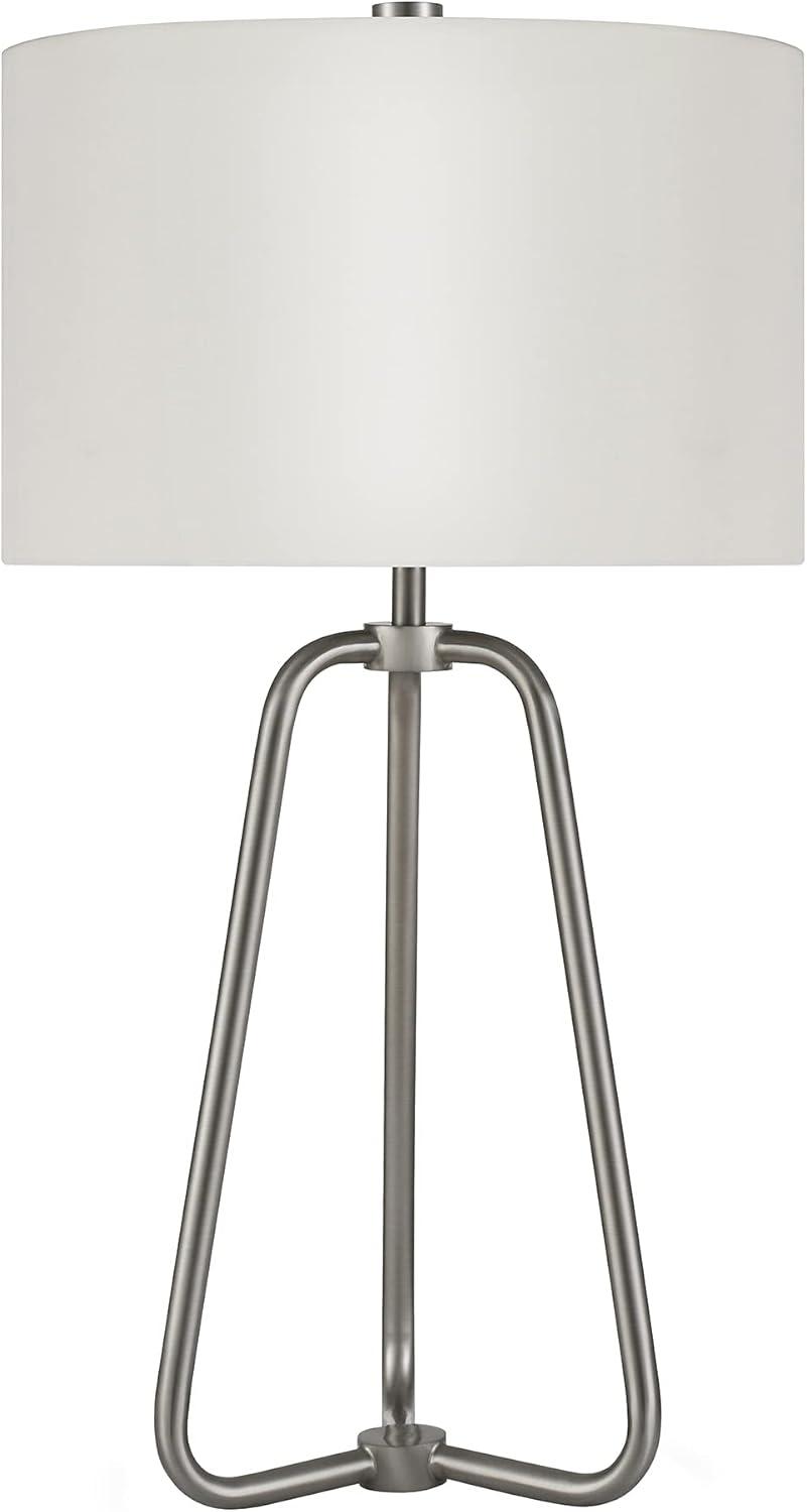 Sleek 25" Silver Metal Table Lamp with White Cotton Shade